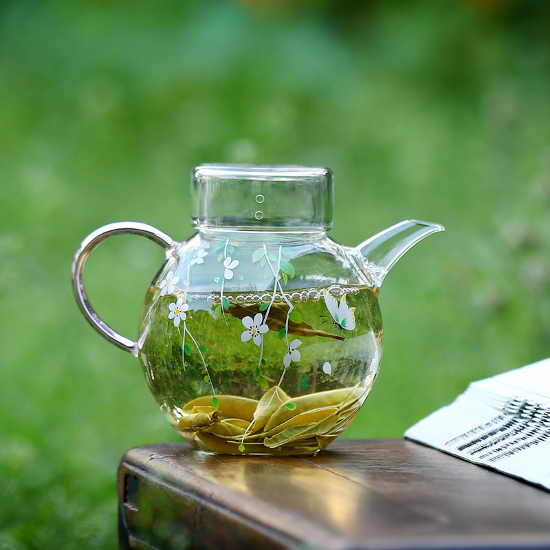 Ấm trà thủy tinh borosilicate cao Huazhao Ấm trà nhỏ dành cho một người có dung tích nhỏ và bộ lọc để pha trà xanh Ấm trà đặc biệt