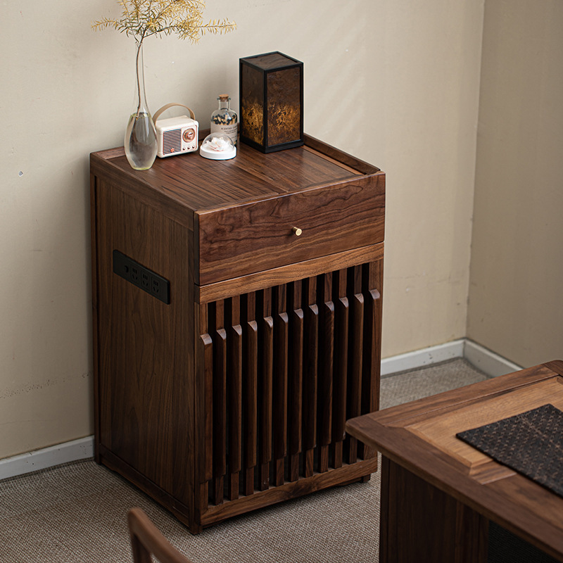 Tủ đựng trà di động quả óc chó đen Bắc Mỹ, bàn trà văn phòng gia dụng, bàn trà, tủ đun nước, tủ đựng trà vuông, tủ đựng đồ