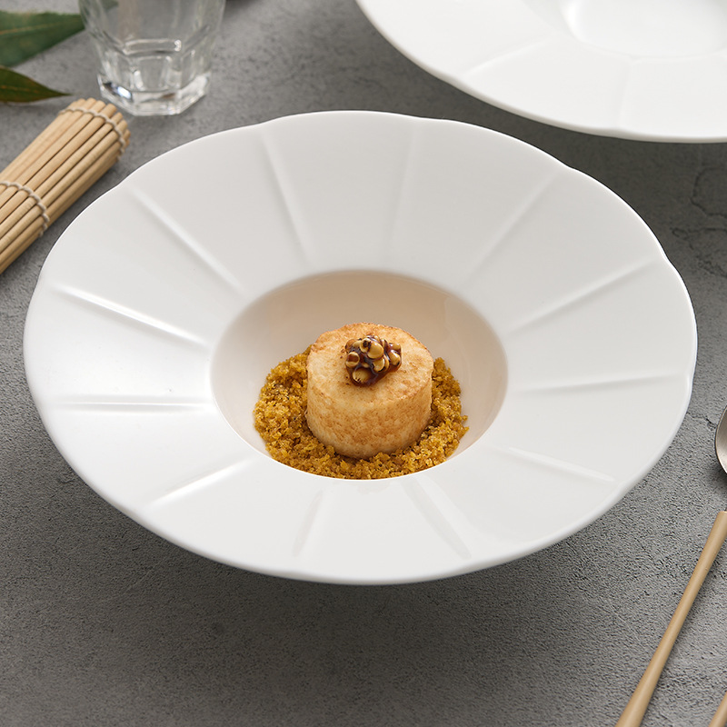 Đĩa mũ rơm bằng gốm, đĩa súp, nhà hàng khách sạn cao cấp, đĩa ăn tối, đĩa ren, đĩa tròn, đĩa rộng viền