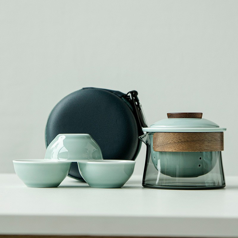 Bộ ấm trà du lịch Ruli, túi di động cắm trại ngoài trời, bộ dụng cụ trà Kung Fu, cốc thủy tinh nhanh, ấm trà cầm tay