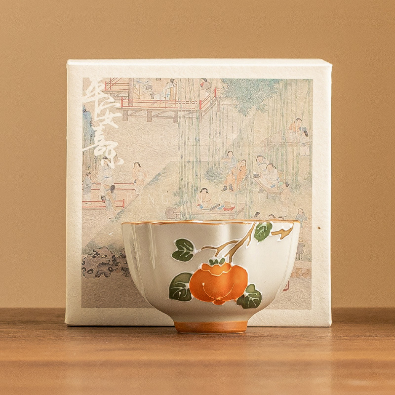 Vẽ tay hồng mơ cốc thu hải đường cốc trà gốm sứ cốc chủ sở hữu bộ trà kung fu gia dụng cốc trà uống trà dung tích lớn