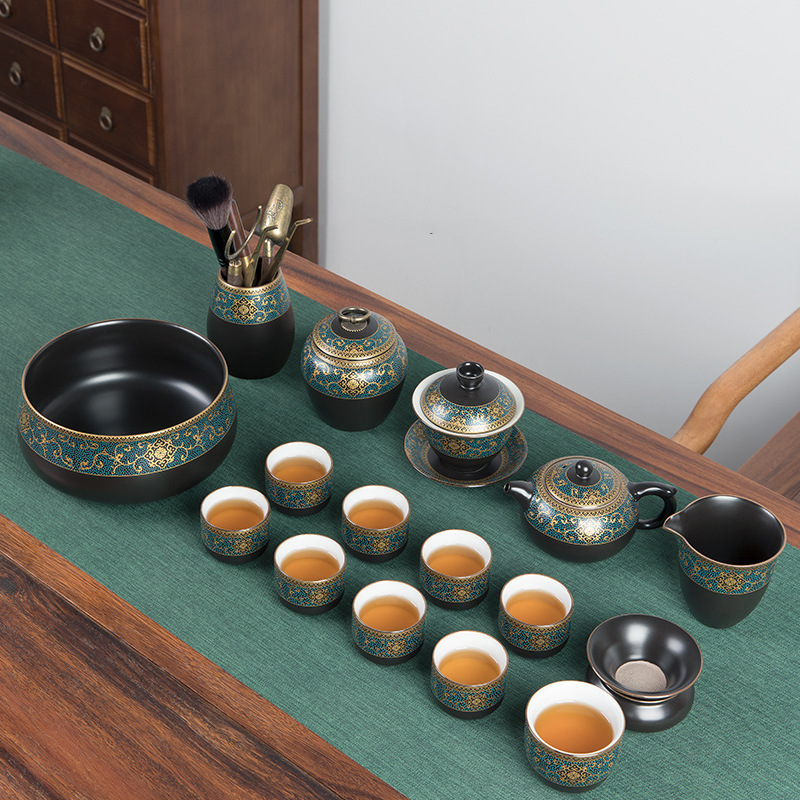 Bộ ấm trà Kung Fu cổ điển, bộ ấm trà văn phòng, chén trà có nắp gia dụng, quà lưu niệm cao cấp bằng gốm sứ