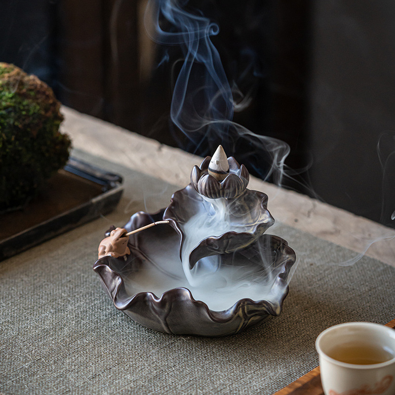 Lư hương sen trào ngược Jin Chan Lư hương gốm sứ Lư Hương trào ngược nhang cắm hương đồ trang trí Thiền