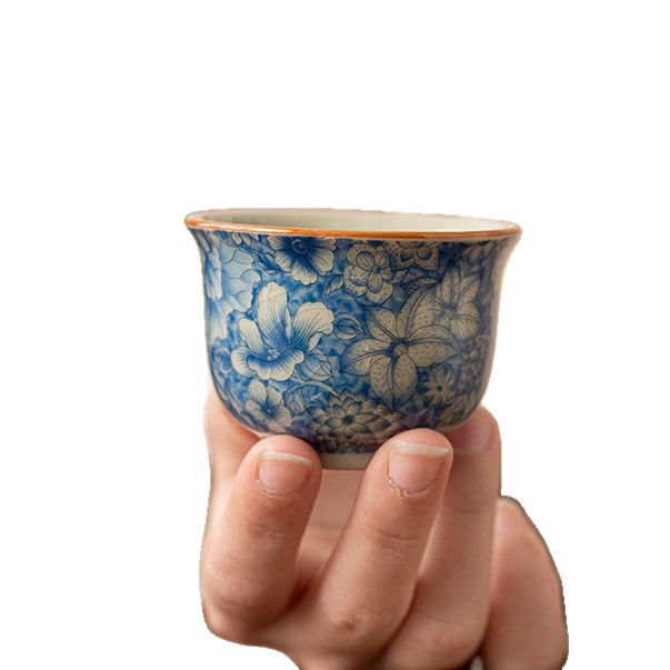 Tách trà hoa văn Ru Kiln, tách trà gốm sứ gia dụng, chén trà cá nhân, bộ ấm chén trà, tách trà chính, tách trà đơn màu xanh trắng