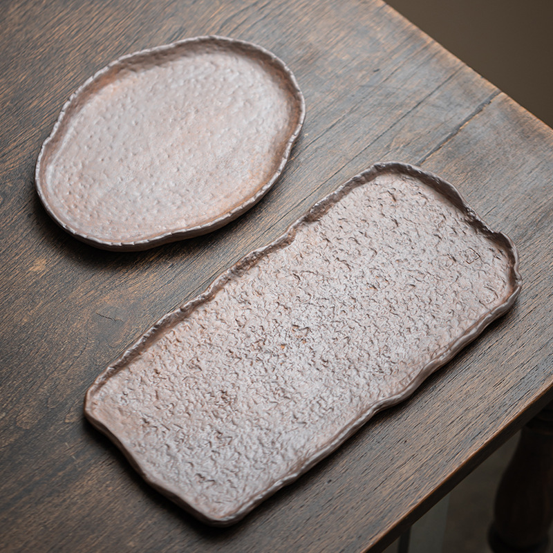 Khay trà gốm thô đất đá cũ khay xốp khô hình vuông khay trà bàn trà nhỏ gia dụng cổ điển ấm trà cầm tay bộ trà Kung Fu