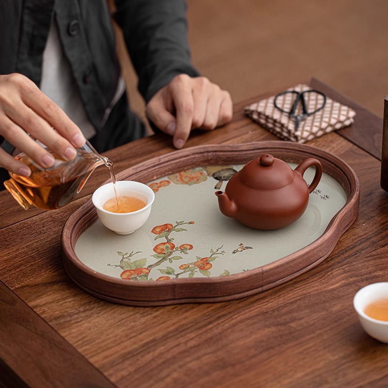 Khay trà thủy tinh hồng hồng Ruyi khay trà tre khay đựng trà trái cây gia dụng đơn giản khay đựng đồ khay đựng trà khay đựng trà