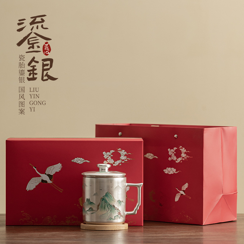 Hàng ngàn dặm giang sơn mạ bạc cốc văn phòng gia dụng cốc pha trà chuyên dụng cá nhân tách trà gốm lưu niệm