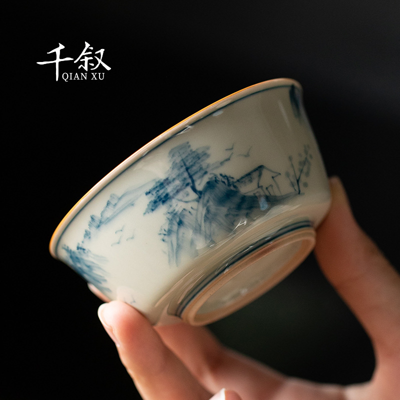 Cốc chủ nhân vẽ tay tinh khiết màu xám thực vật cốc đơn cốc trà lớn chuyên dụng cá nhân cốc trà Pu'er Bộ trà Kung Fu tách trà