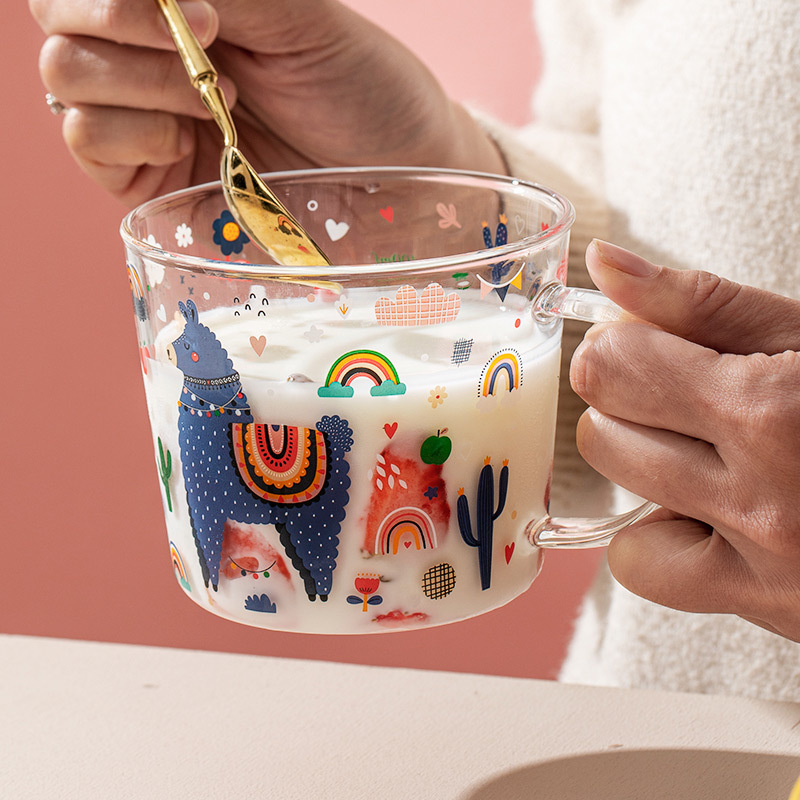 Cốc thủy tinh có vảy Thần Thú cốc sữa nóng chống cháy nổ có giá trị cao chịu nhiệt độ cao Cốc uống nước nữ sinh gia dụng