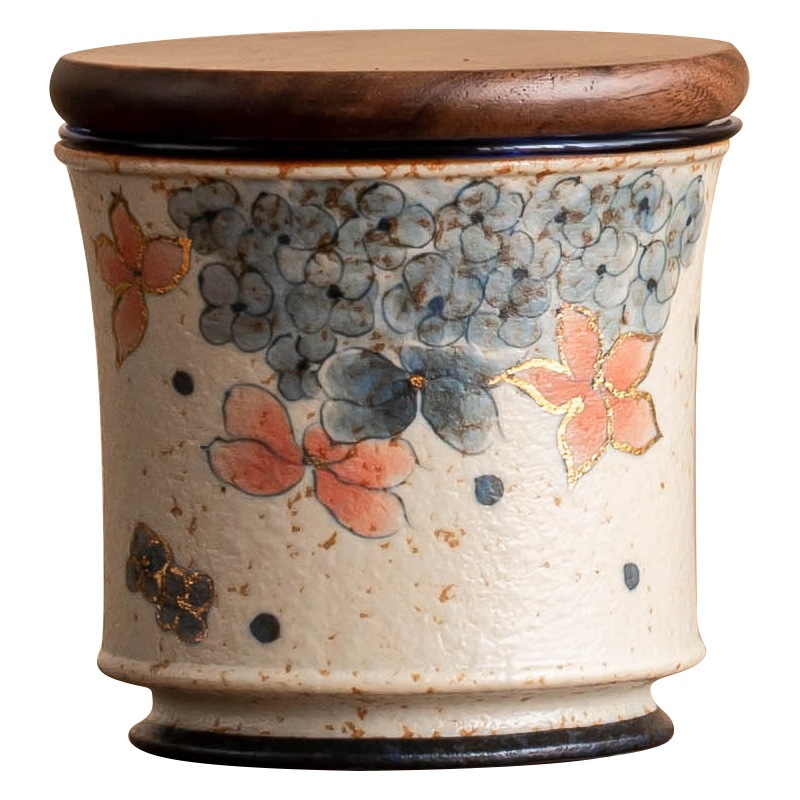 Bộ trà du lịch cầm tay màu đỏ đá lửa xanh và trắng chạm khắc hoa cẩm tú cầu vàng cốc khách nhanh gốm sứ kiểu Trung Quốc retro cắm trại cho một người uống