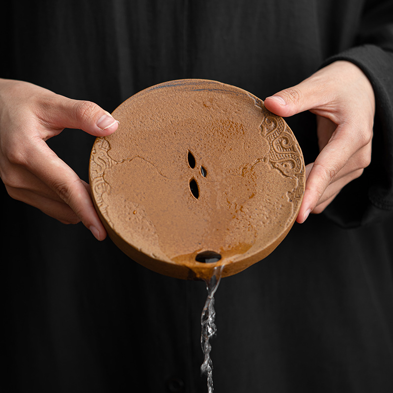 Chậu gốm thô men nước sốt Gốm Đá cũ bùn đá hoa văn rồng, bàn ủ khô gia dụng cổ điển, khay đựng cốc, khay đựng trà, khay đựng trà, phụ kiện trà đạo