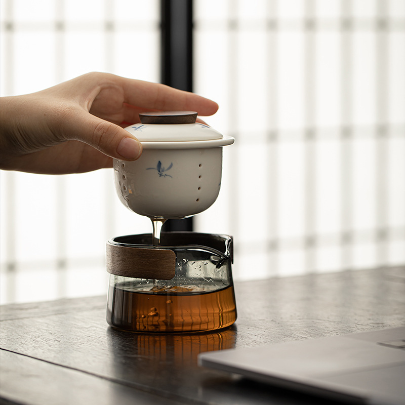 Bộ ấm trà du lịch gốm sứ hoa lan vẽ tay ấm trà thủy tinh di động ngoài trời ấm pha trà cốc nhanh làm quà lưu niệm