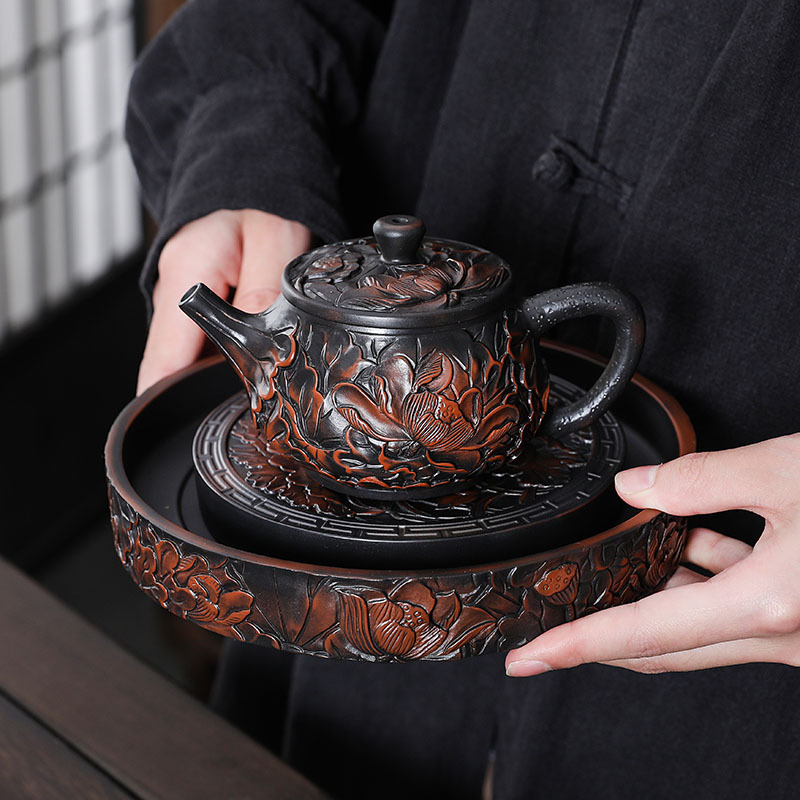 Bộ ấm trà Kung Fu gốm tím ấm trà sang trọng dành cho người lười mẫu mới phòng khách nhà cổ điển Vân Nam 2024 quà tặng cao cấp