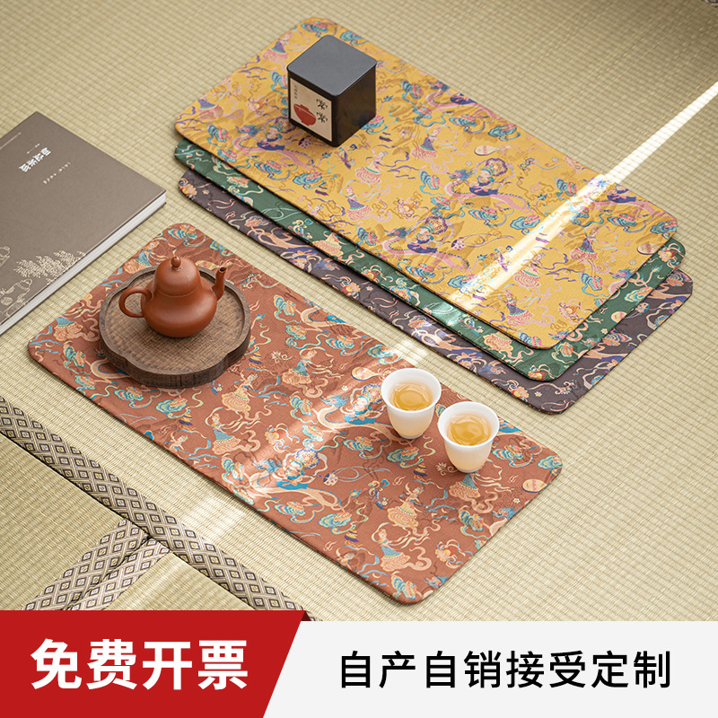 Bàn trà đệm trà chống thấm nước kiểu Trung Quốc sợi Xiangyun Dunhuang bàn trà đệm ấm trà phụ kiện trà đạo