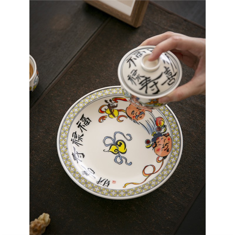 Chén trà gốm sứ lơ lửng nắp nhị tài dụng cụ pha trà đơn cao cấp cổ điển phong cách Trung Quốc bát trà chống bỏng Bộ trà Kung Fu