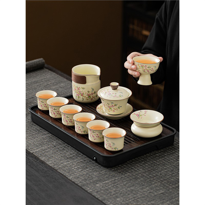 Yanghuang Ru Kiln mở ra có thể nâng cao hoa tử đằng bộ trà Kung Fu bát pha trà hiện vật hộp quà tặng cao cấp bán buôn