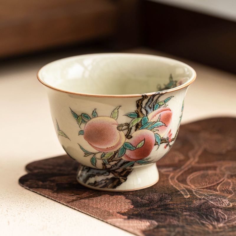 Cốc cổ chân cao chân cao chín đào Ru Kiln cốc trà gốm sứ gia dụng cốc chủ cao cấp cốc uống trà kiểu Trung Quốc