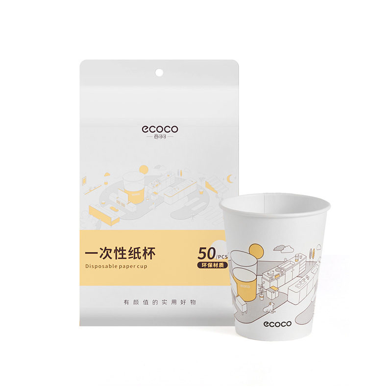 Cốc giấy dùng một lần ecoco cốc dày gia dụng cốc nước chống bỏng cứng cấp thực phẩm cốc trà nước uống văn phòng