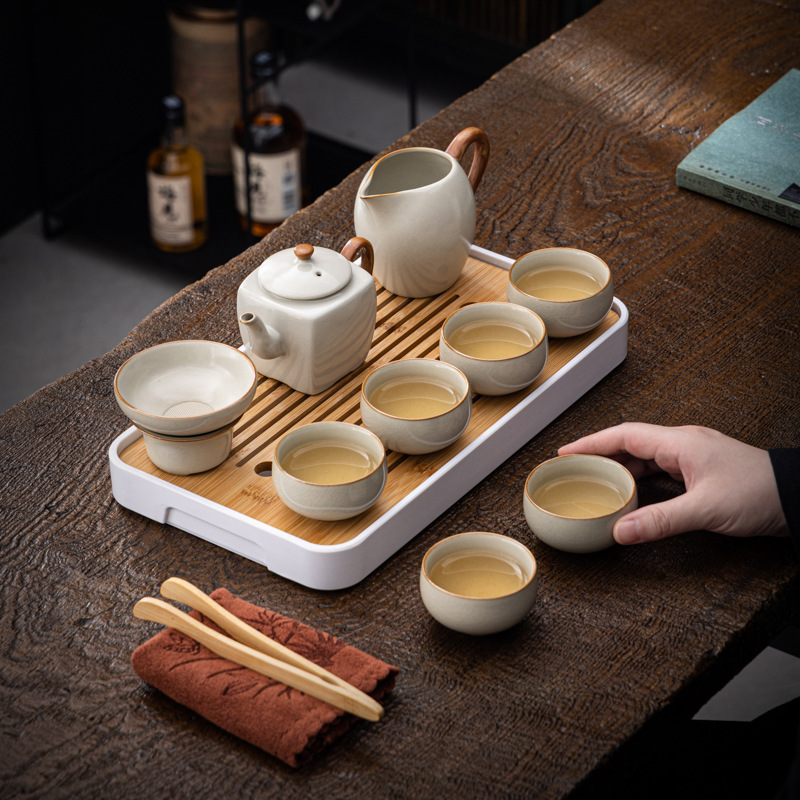 Bộ ấm trà Kung Fu du lịch Ru Kiln có khay trà Công ty gốm sứ gửi khách hàng bán buôn quà tặng hội nghị kinh doanh