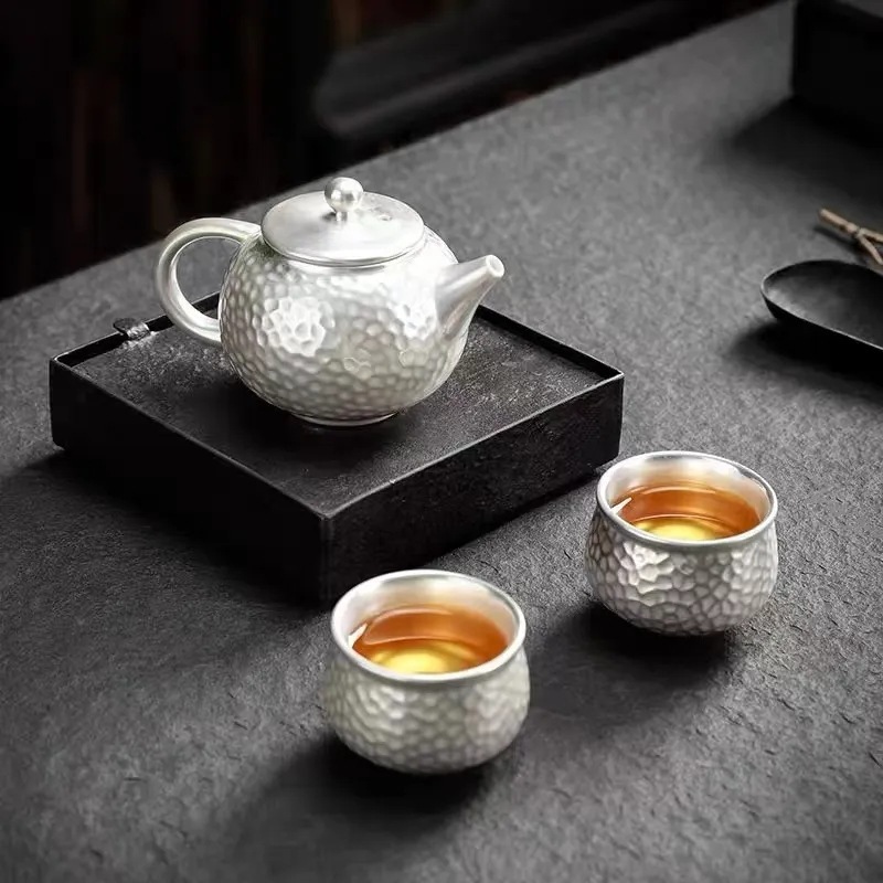 Bộ trà Kung Fu mạ bạc hình búa thủ công Một ấm hai cốc quà tặng văn phòng cao cấp Bộ trà Kung Fu