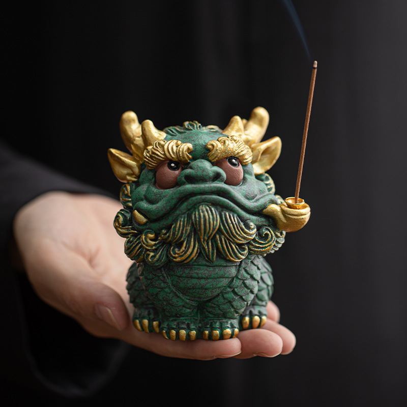 Đồ trang trí giá đỡ hương thơm bằng đá sa thạch xanh sáng tạo chữa cháy ngọn lửa Kirin