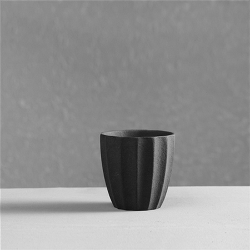 Bộ ấm chén trà gốm sứ đá núi lửa Đài Loan, màu đen trắng, kiểu chén nón, chén cá nhân, chén chủ, bộ trà kung fu đất sét