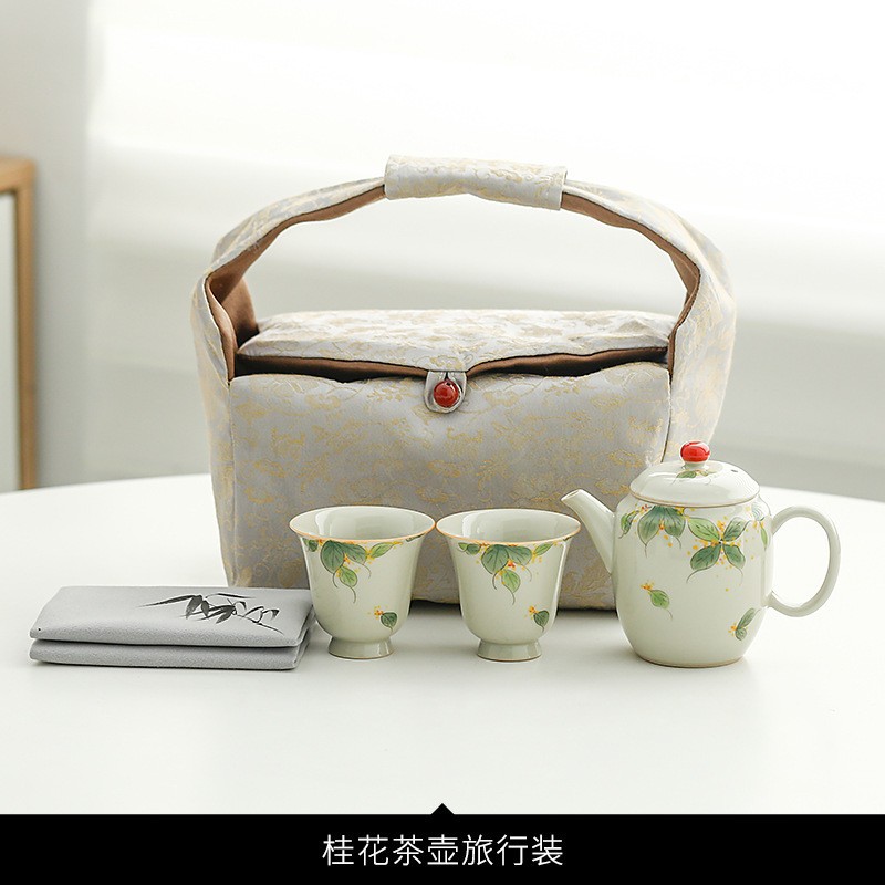 Bộ trà Kung Fu Osmanthus vẽ tay ấm trà tách trà một người bộ trà kết hợp bộ trà du lịch túi vải một ấm hai cốc