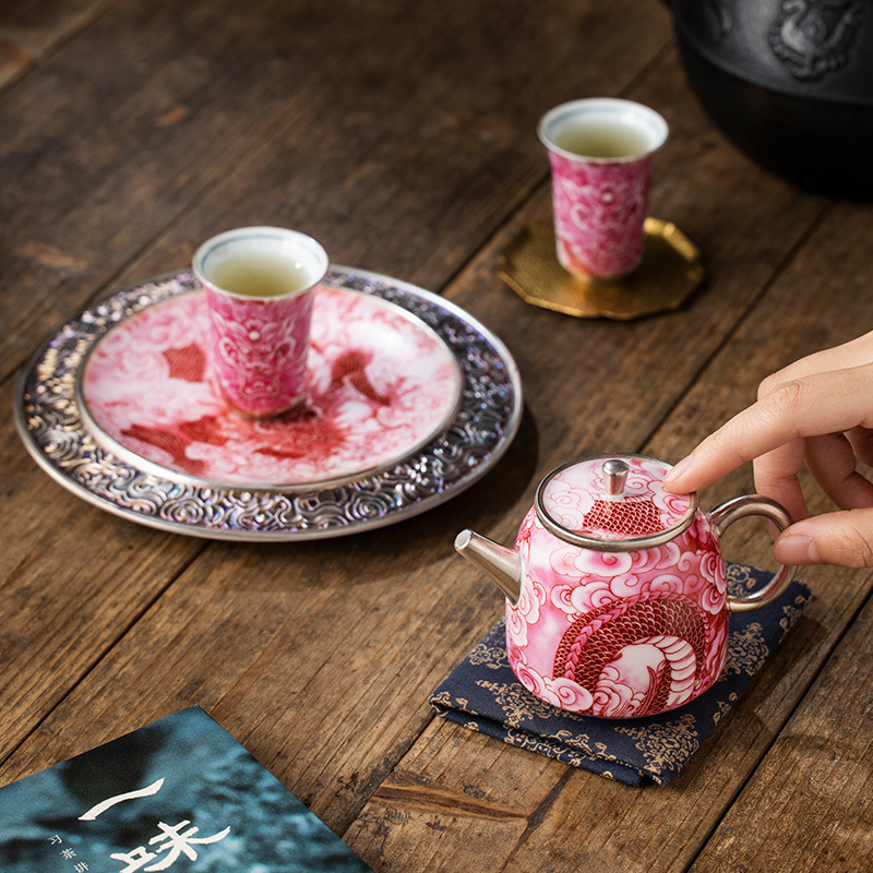 He Fusen mạ bạc carmine Dragon Four Seas Ấm trà Quà tặng sinh nhật cho cha mẹ và người lớn tuổi