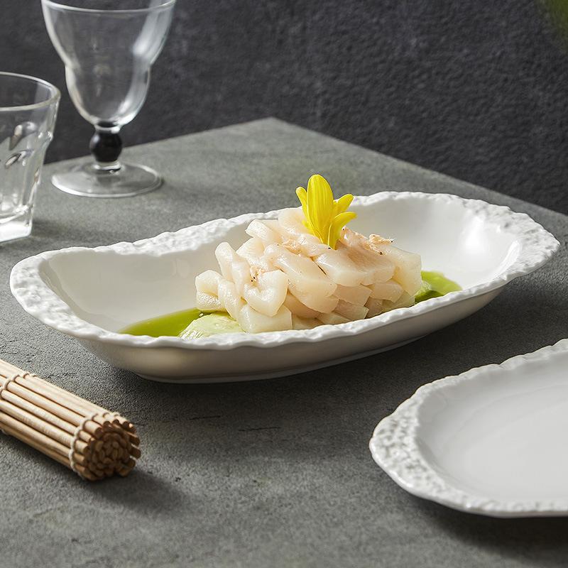 Đĩa cá hoa văn đá Đĩa cá hấp đĩa gốm sáng tạo cá tính Đĩa ăn gia dụng Đĩa bát đĩa hình bầu dục Đĩa canh 12 inch