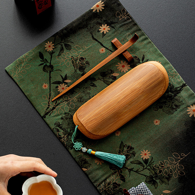 Trà đạo tre tự nhiên, kẹp trà sáu quý ông, kẹp trà, thưởng trà, trà sen Zen, bộ ba món, mận, lan, trúc và cúc