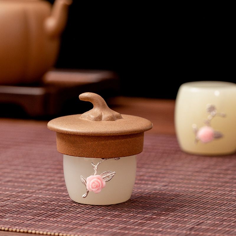 Dát Bạc Chạm khắc Ngọc Bích, Nắp ấm trà gốm sứ, nắp bát, chiếu trà, đồ trang trí nhỏ Kung Fu