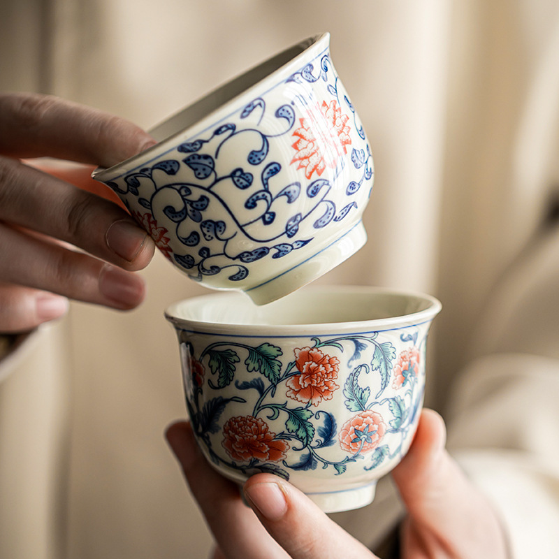 Chén Trà Hoa Sen Xanh Trắng Jingde cốc chủ nhân gốm sứ cốc trà cao cấp Hộp Quà Tặng Bộ trà Kung Fu