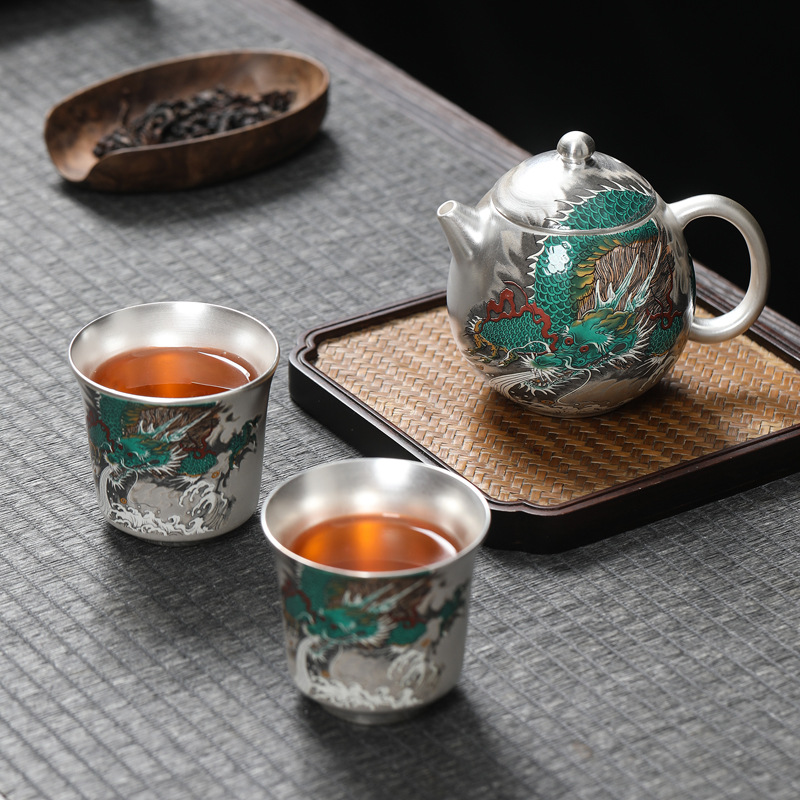 999 sterling bạc một bình hai cốc gốm sứ vàng bạc sai hoa văn bộ trà kungfu du lịch xách tay