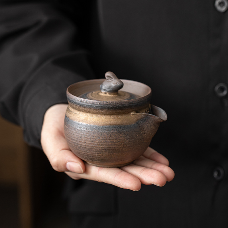 Ấm cầm tay thỏ tráng men mạ vàng ấm trà gốm sứ ấm đơn không nóng cổ xưa đốt bùn đá cổ điển đồ trà Kung Fu cổ điển