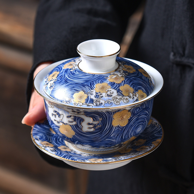 Bát có nắp men bầu trời đầy sao, cốc trà, bát ba tài gốm sứ, bát pha trà gia dụng, bộ trà Kung Fu, bát trà, bán buôn chống bỏng