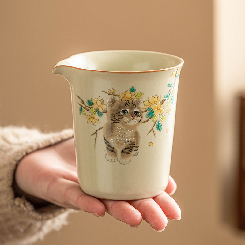 Vẽ tay mèo dễ thương cốc công bằng Gốm sứ thủ công cốc tách trà đơn tách trà biển Phụ Kiện Bộ trà gia dụng