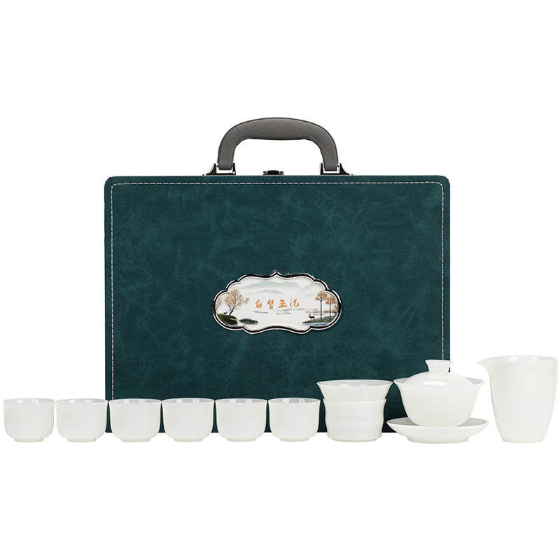 Bộ ấm trà đất sét ngọc bích trắng Bộ ấm chén trà sứ trắng Dehua Bộ ấm trà trọn bộ hộp quà tặng tặng khách hàng