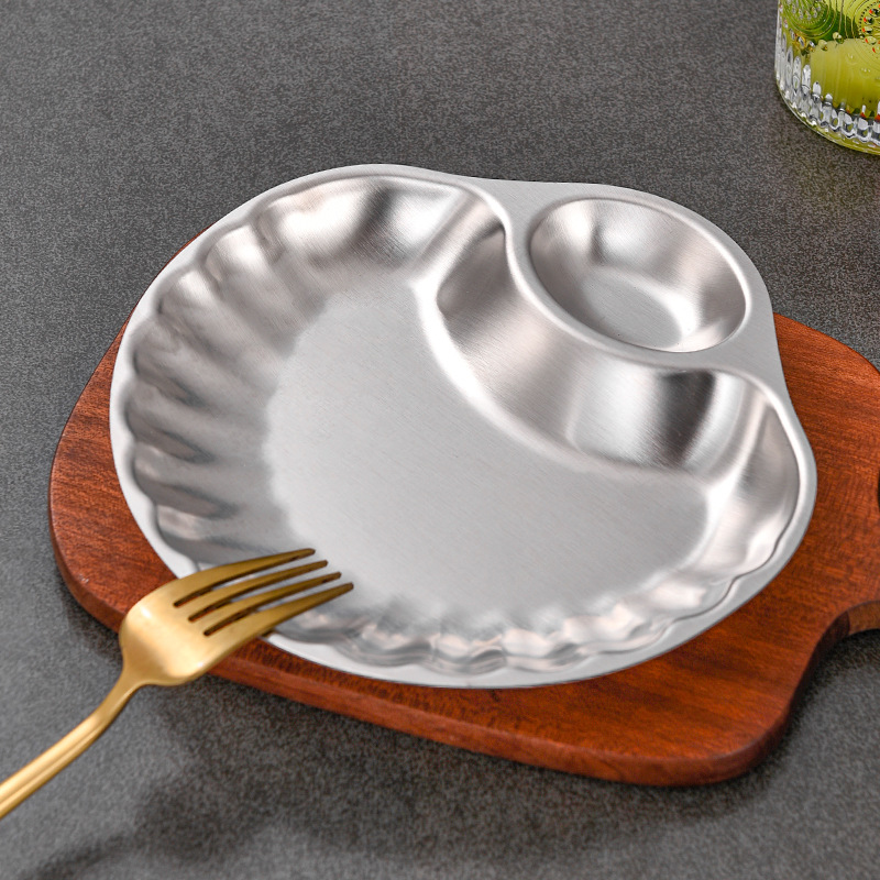 Đĩa vỏ sò inox 304 có ngăn chứa sốt đựng gà rán - khoai tây chiên - thức ăn nhanh, decor cho nhà hàng PBCP34