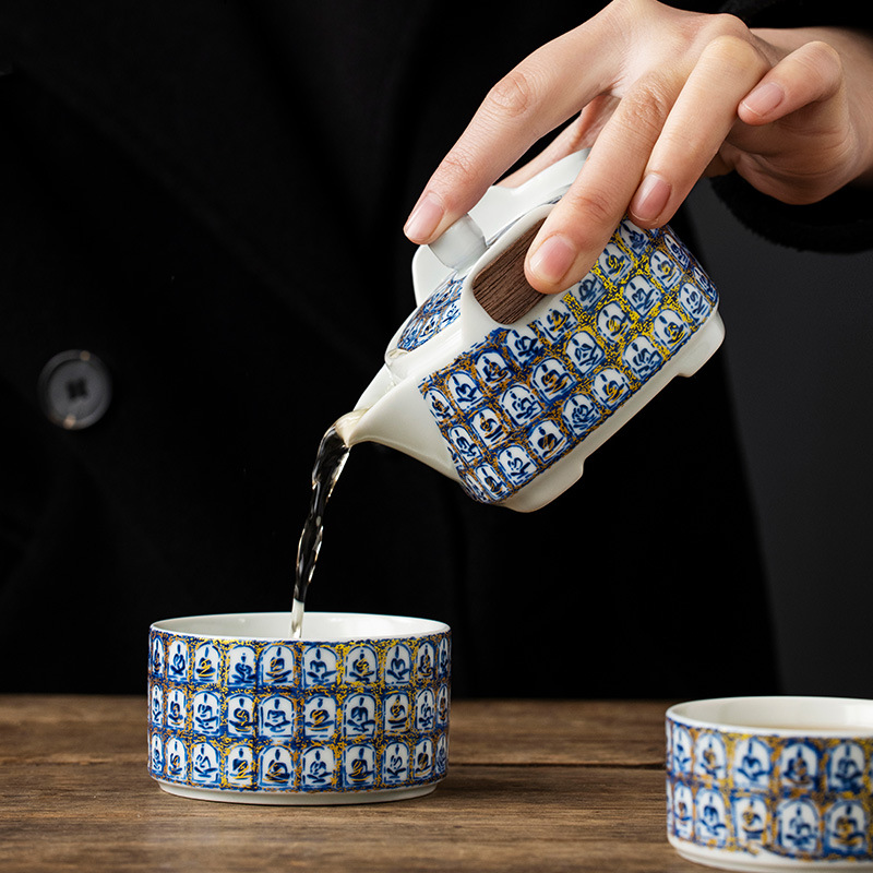 Bộ trà du lịch gốm sứ bộ trà kungfu tráng men soda cầm tay gia dụng du lịch cốc nhanh cốc trà bát có nắp ngoài trời