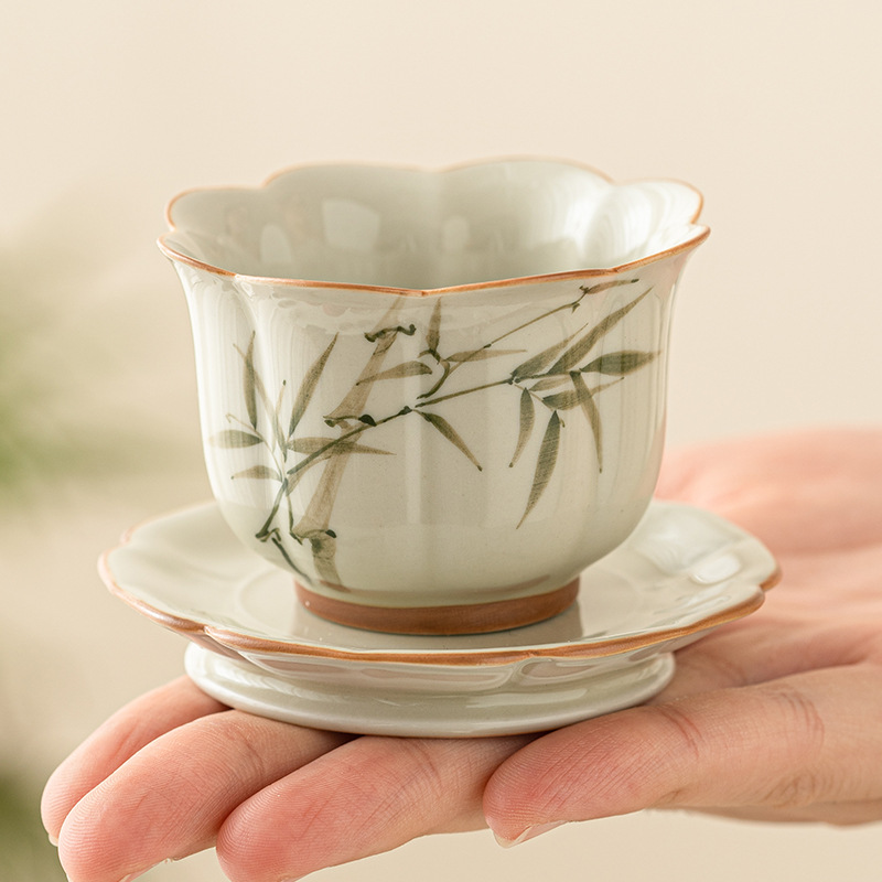 Cốc trà măng tây vẽ tay cốc chủ nhân gốm sứ chuyên dụng cá nhân cốc trà kiểu Trung Quốc cách nhiệt chống bỏng