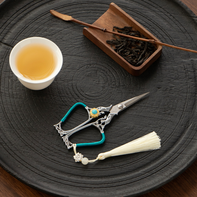 Kéo cắt trà nhỏ đan tay nguyên bản tinh tế kéo nghệ thuật trà phong cách dễ thương kéo phụ kiện trà kéo thêu kim loại cho nữ