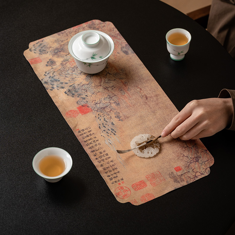 Bàn trà hai mặt Taoyuan Jishi Tấm lót bàn trà Zen kiểu Trung Quốc Tấm lót ly bằng tay thổ cẩm không thấm nước Tấm lót bàn trà tấm lót bàn cờ