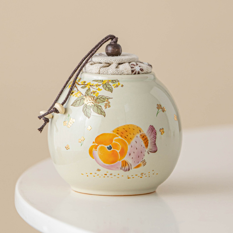 Hũ đựng trà chống ẩm cá vàng thơm, hũ đựng trà cầm tay cỡ nhỏ cao cấp, hũ kín, hũ đựng trà kiểu Trung Quốc mới, hũ rỗng