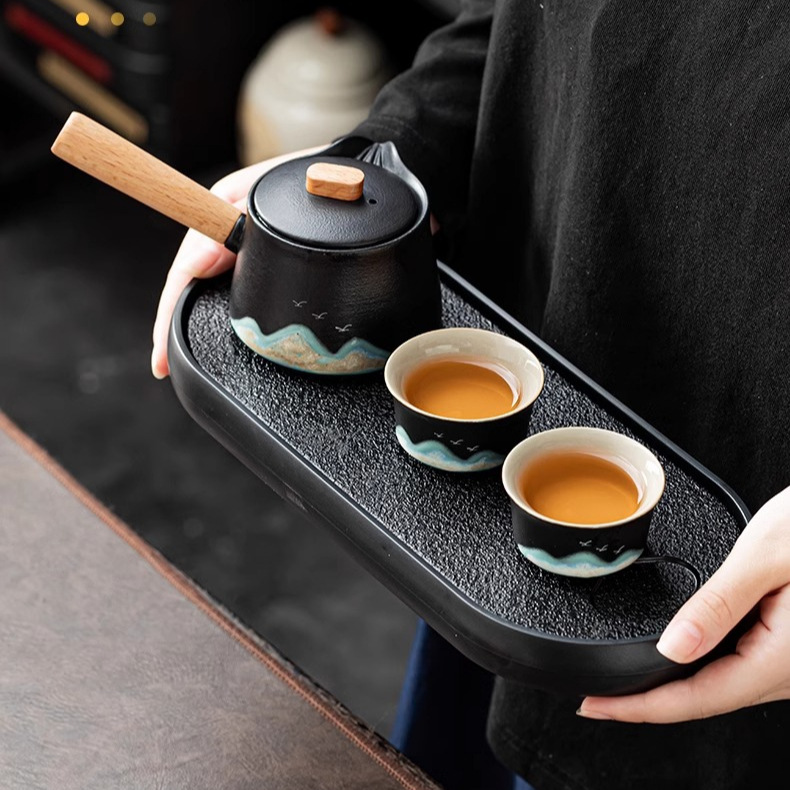 Bộ ấm trà Kung Fu quốc triều, ấm trà Trung Quốc gốm sứ đơn giản gia dụng cỡ nhỏ, tách trà có khay trà, lễ công sở họp thường niên