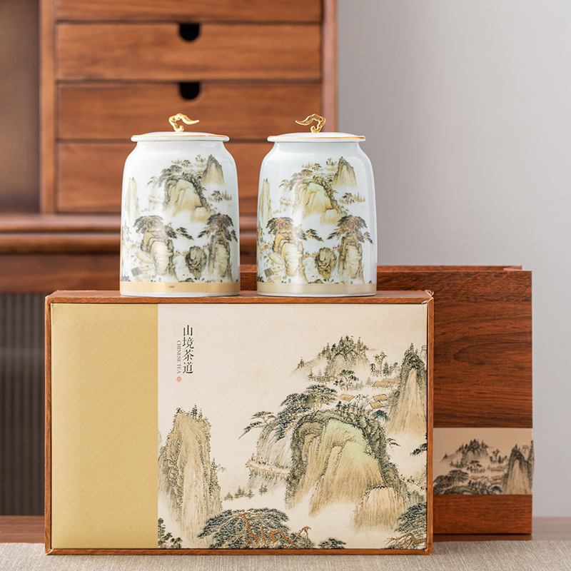 2021 Trà đen lon trà hộp rỗng hộp quà Dahongpao Jin Junmei trà xanh Biluochun gốm sứ phong cách retro