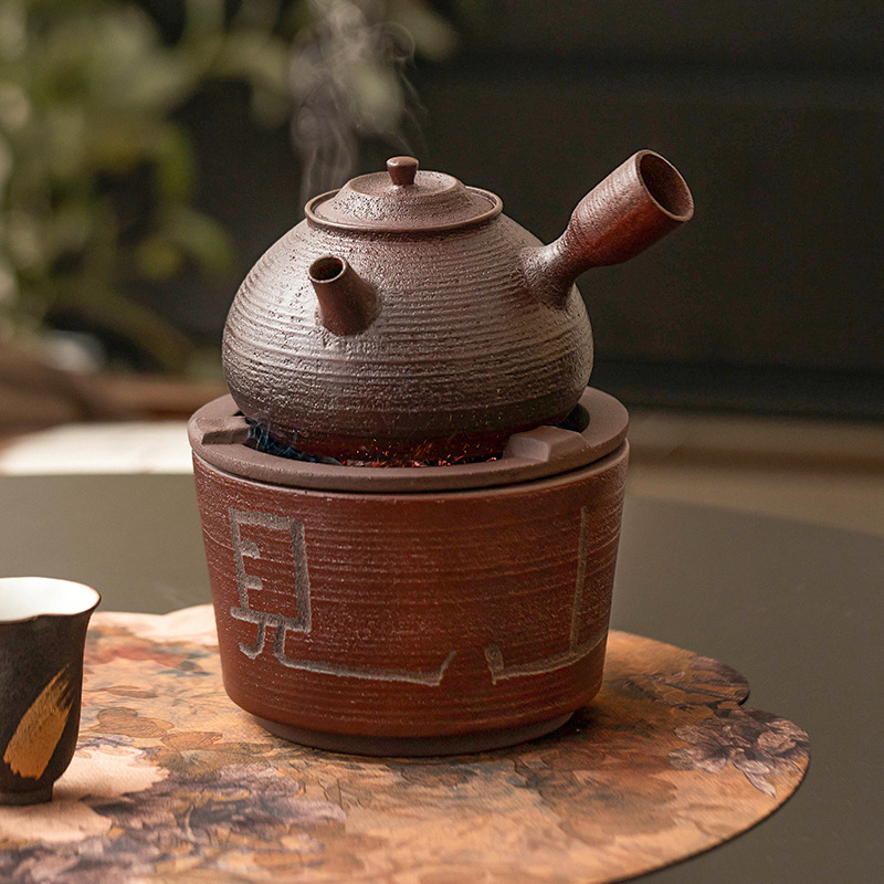 Ấm đun trà bằng đất sét đỏ gốm thô ấm ấm trà bếp bên ấm trà nhìn thấy núi muộn bếp than ấm ấm trà bếp pha trà cổ điển Trung Quốc ấm trà