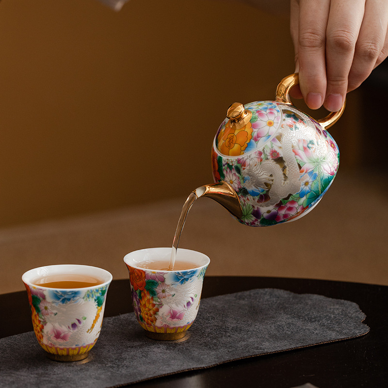 Lâu Đài Cấm Thành Văn Hóa Và Sáng Tạo Rồng Phượng Ấm Trà Trà Men Màu Mạ Vàng Ấm Trà Bạc Quà Lưu Niệm Cao Cấp Quà Tặng Cho Người Lớn Và Lãnh Đạo
