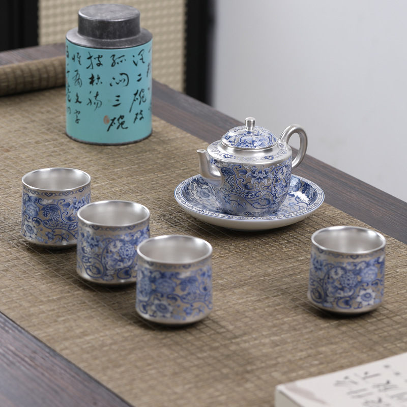 Chậu cầm tay bạc 999 nguyên chất mẫu mới 2025 bát lớn cao cấp có nắp lớn bộ trà Kung Fu bát pha trà bình bạc cao cấp có nắp