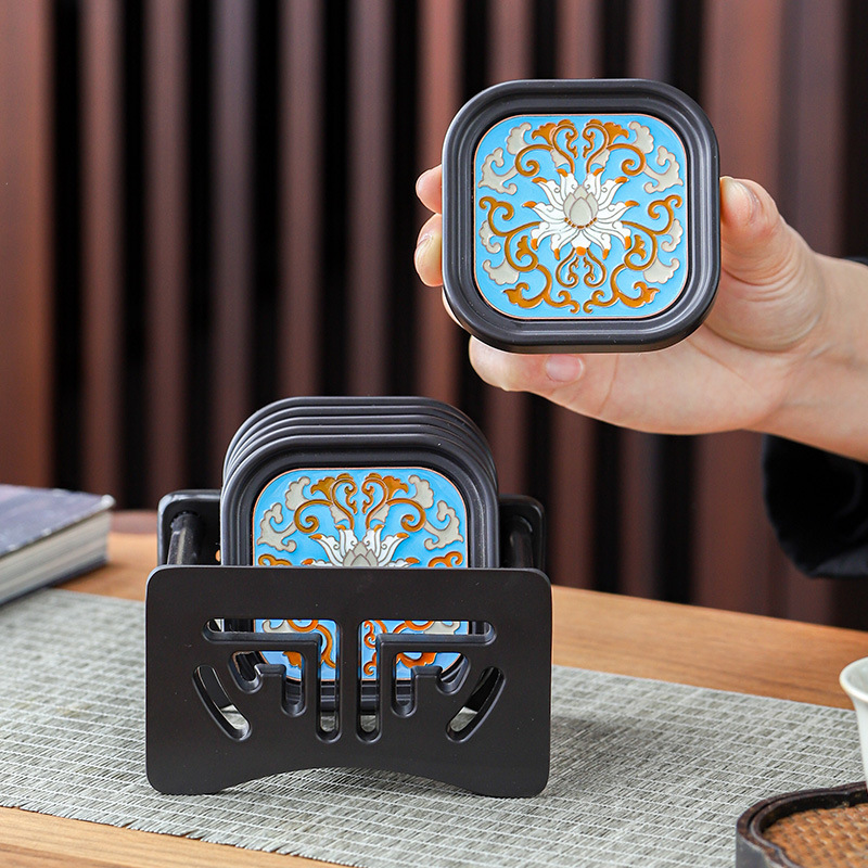 Retro giả men màu cách nhiệt chống bỏng Coaster văn phòng cao cấp Kung Fu trà trà giữ cốc Coaster