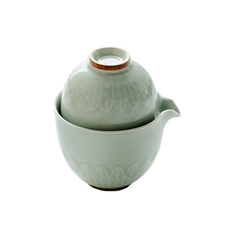 Bộ trà du lịch ngoài trời cánh sen men ngọc Bộ cốc khách nhanh Túi xách tay một bình hai cốc trà Kung Fu đơn